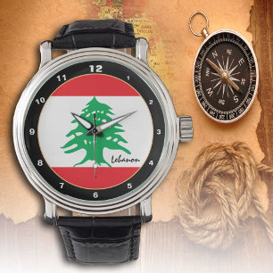 Libanesische Flagge & Naher Osten - Mode-/Sportfan Armbanduhr