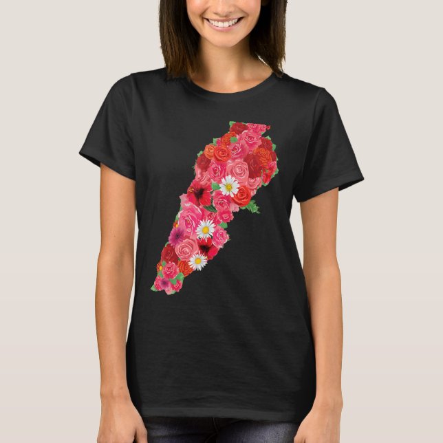 Libanon Flag Blumen Map Beirut Lobnan libanesisch  T-Shirt (Vorderseite)