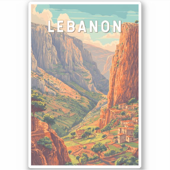 Libanon Illustration Reise Kunst Vintage Aufkleber (Vorderseite)