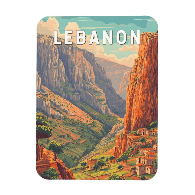Libanon Illustration Reise Kunst Vintage Magnet (Vertikal)
