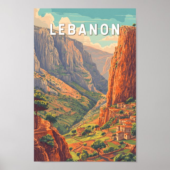 Libanon Illustration Reise Kunst Vintage Poster (Vorne)