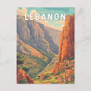 Libanon Illustration Reise Kunst Vintage Postkarte
