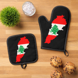 Libanon-Karte mit Flagge Ofenhandschuh & Topflappen-Set