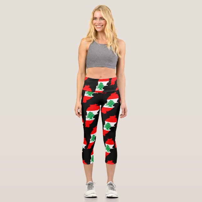 Libanon Karte mit Flaggen Capri Leggings (Vorderseite)
