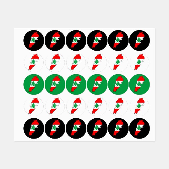 Libanon Karte mit Flaggen Etiketten (Blatt)