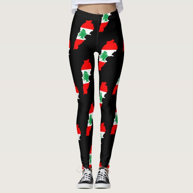 Libanon Karte mit Flaggen Leggings (Vorderseite)