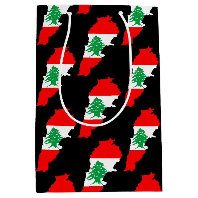 Libanon Karte mit Flaggen Mittlere Geschenktüte (Vorderseite)