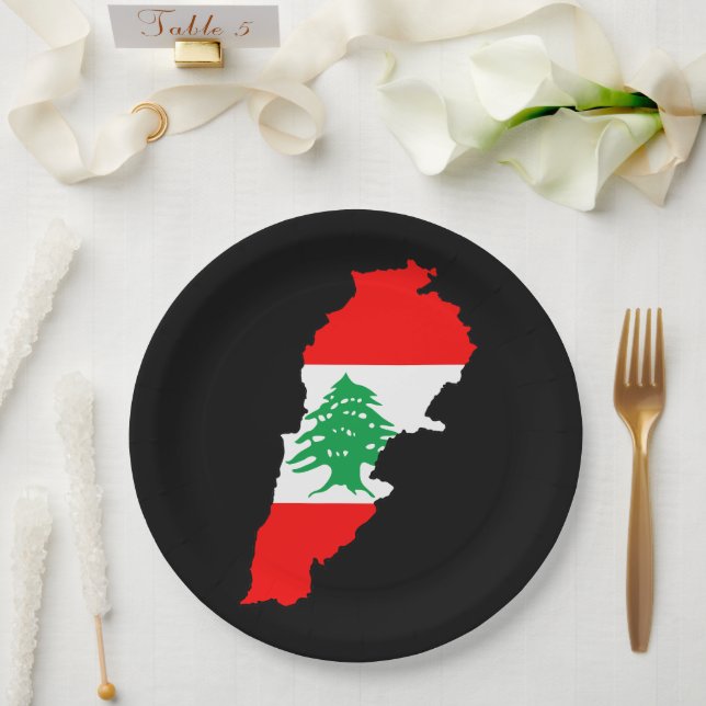Libanon Karte mit Flaggen Pappteller (Hochzeit)