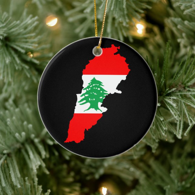 Libanon Karte mit Flaggenstone Magnet Keramik Ornament (Baum)