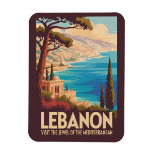 Libanon Landschaft Illustration Reise Kunst Vintag Magnet