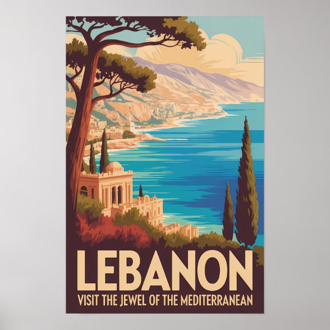Libanon Landschaft Illustration Reise Kunst Vintag Poster (Vorne)