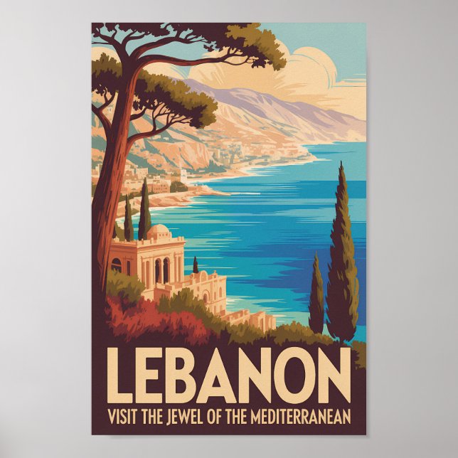 Libanon Landschaft Illustration Reise Kunst Vintag Poster (Vorne)