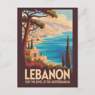 Libanon Landschaft Illustration Reise Kunst Vintag Postkarte