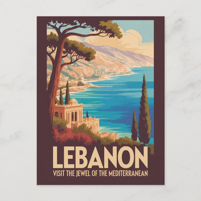 Libanon Landschaft Illustration Reise Kunst Vintag Postkarte (Vorderseite)
