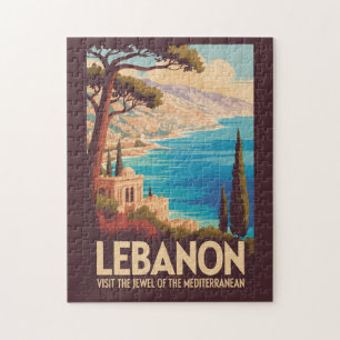 Libanon Landschaft Illustration Reise Kunst Vintag Puzzle
