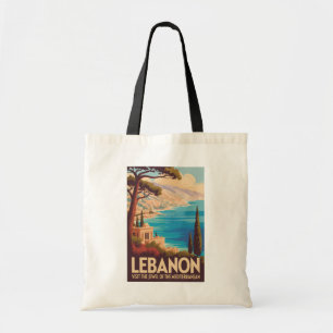 Libanon Landschaft Illustration Reise Kunst Vintag Tragetasche