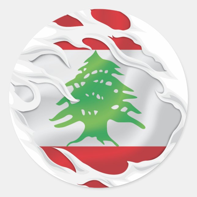 Libanon Ripped Flag Classic Round Aufkleber (Vorderseite)