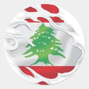 Libanon Ripped Flag Classic Round Aufkleber