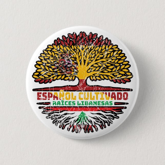 Libanon - Spanische Tree-Roots-Flagge Button (Vorderseite)
