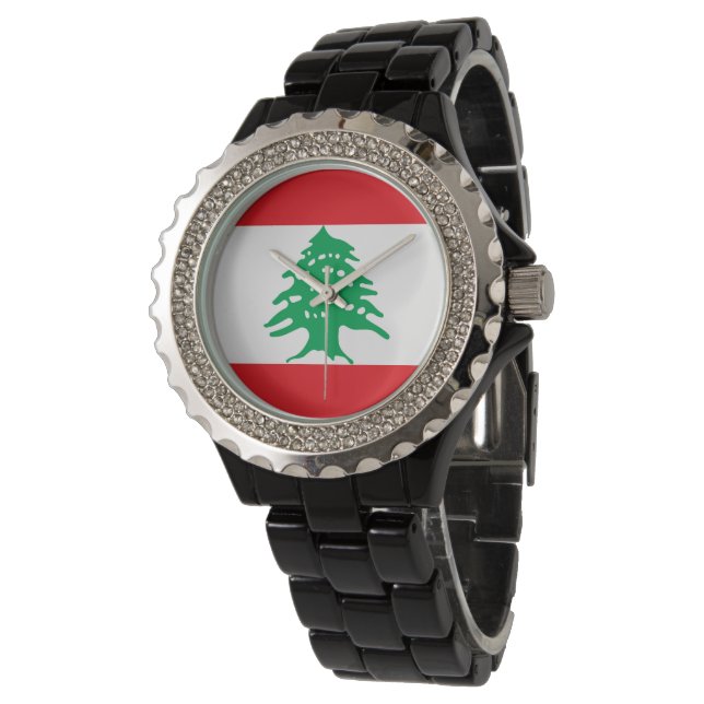Libanonflagge Armbanduhr (Schrägansicht)