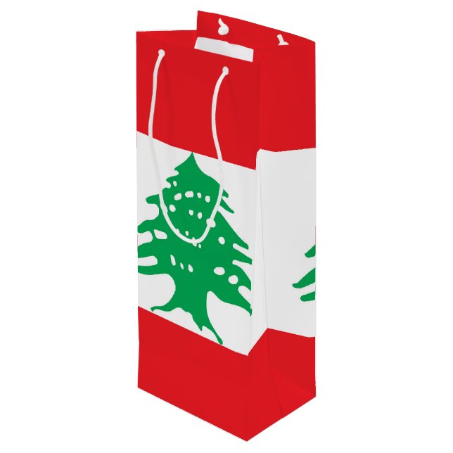 Libanonflagge Geschenktüte Für Weinflaschen (Rückseite Schrägansicht)