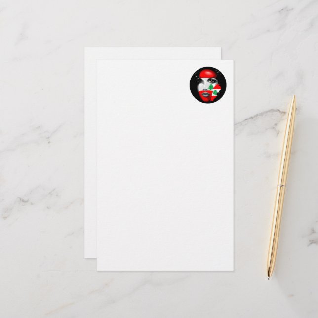 Libanonflagge und -karte im Gesicht eines Mädchens Briefpapier (Vorderseite/Rückseite Beispiel)