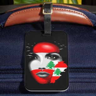 Libanonflagge und -karte im Gesicht eines Mädchens Gepäckanhänger