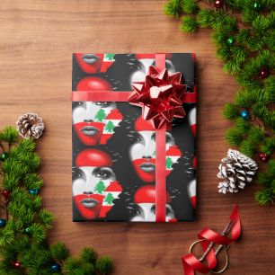 Libanonflagge und -karte im Gesicht eines Mädchens Geschenkpapier