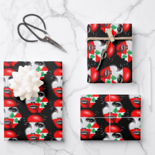 Libanonflagge und -karte im Gesicht eines Mädchens Geschenkpapier Set