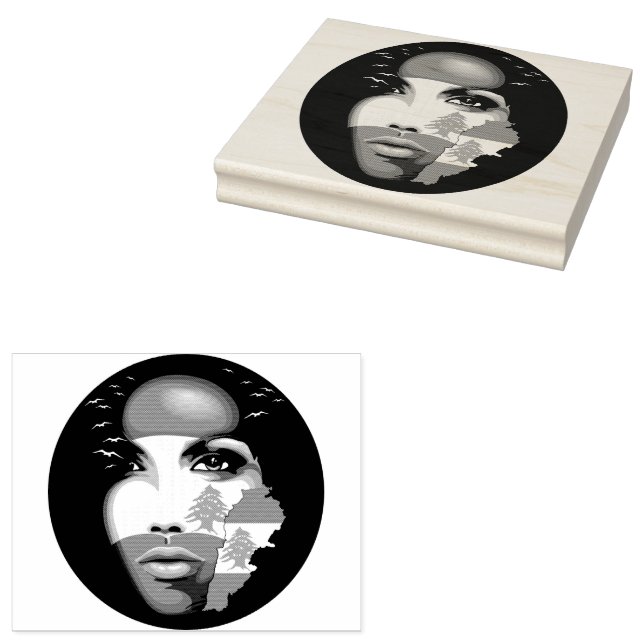 Libanonflagge und -karte im Gesicht eines Mädchens Gummistempel (Stempel)