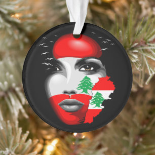 Libanonflagge und -karte im Gesicht eines Mädchens Ornament