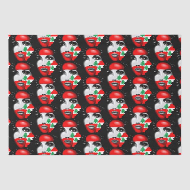 Libanonflagge und -karte im Gesicht eines Mädchens Seidenpapier (Vorderseite)