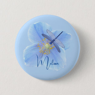 Libelle auf Blaue Mohn-Bluse-Knopf Button