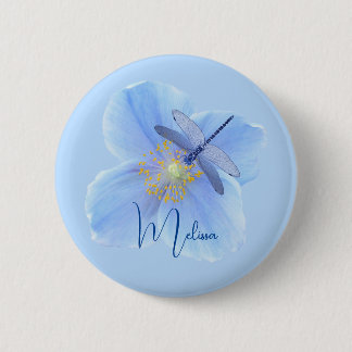 Libelle auf Blaue Mohn-Bluse-Knopf Button
