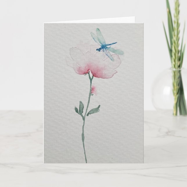 Libelle auf der Blume Aquarell Karte (Vorderseite)