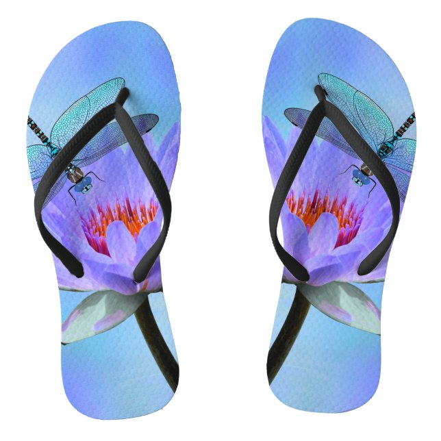 Libelle auf Wasserlilie Flip Flops (Fußbett)
