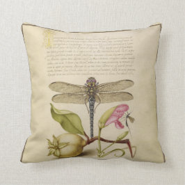 Libelle, Birne, Gartennelke und Insekt antikes Kissen