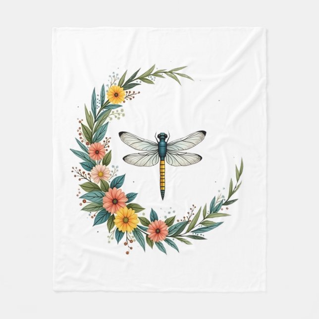 Libelle Boho Halbmond Friedenszeichen Hippie Libel Fleecedecke (Vorderseite)