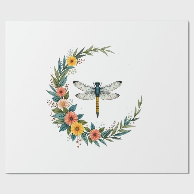 Libelle Boho Halbmond Friedenszeichen Hippie Libel Geschenkpapier (Flach)