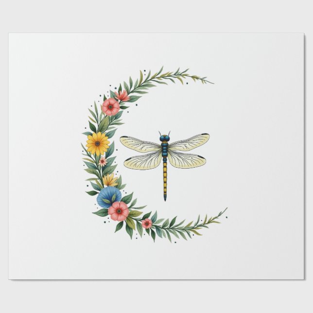 Libelle Boho Halbmond Friedenszeichen Hippie Libel Geschenkpapier (Flach)