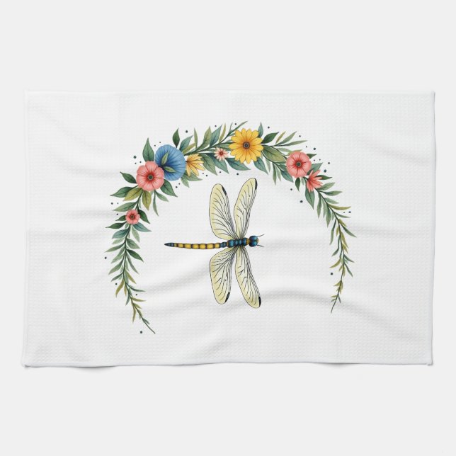 Libelle Boho Halbmond Friedenszeichen Hippie Libel Geschirrtuch (Horizontal)