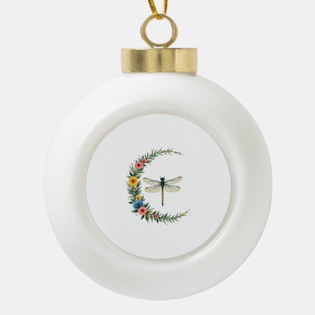 Libelle Boho Halbmond Friedenszeichen Hippie Libel Keramik Kugel-Ornament (Vorderseite)