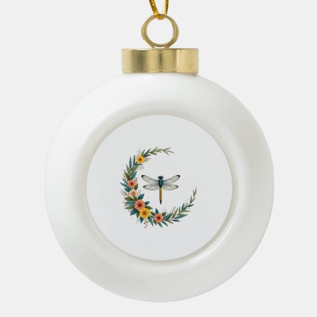 Libelle Boho Mondsichel Friedenszeichen Hippie Lib Keramik Kugel-Ornament (Vorderseite)