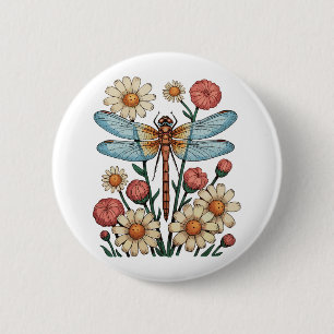 Libelle Floral Cottagecore Garten Blume Natur Button