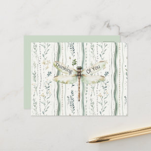 Libelle Grün Weiß Chic Floral In Gedanken an Dich Postkarte