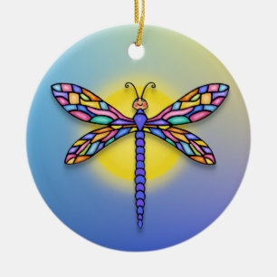 Libelle - in Blau (rund) Keramik Ornament