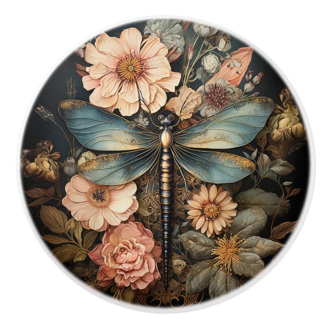 Libelle in Blume Keramikknauf (Vorderseite)