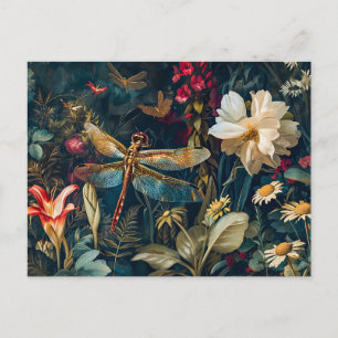 Libelle in einem Garten mit Daisies und Lilies Ill Postkarte