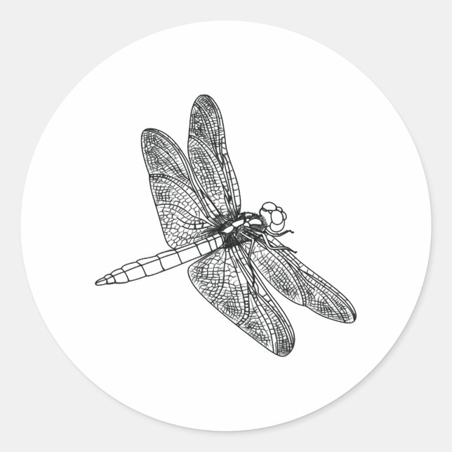 Libelle in schwarzer Farbe Runder Aufkleber (Vorderseite)