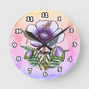 Libelle Lila Mohn Runde Uhr